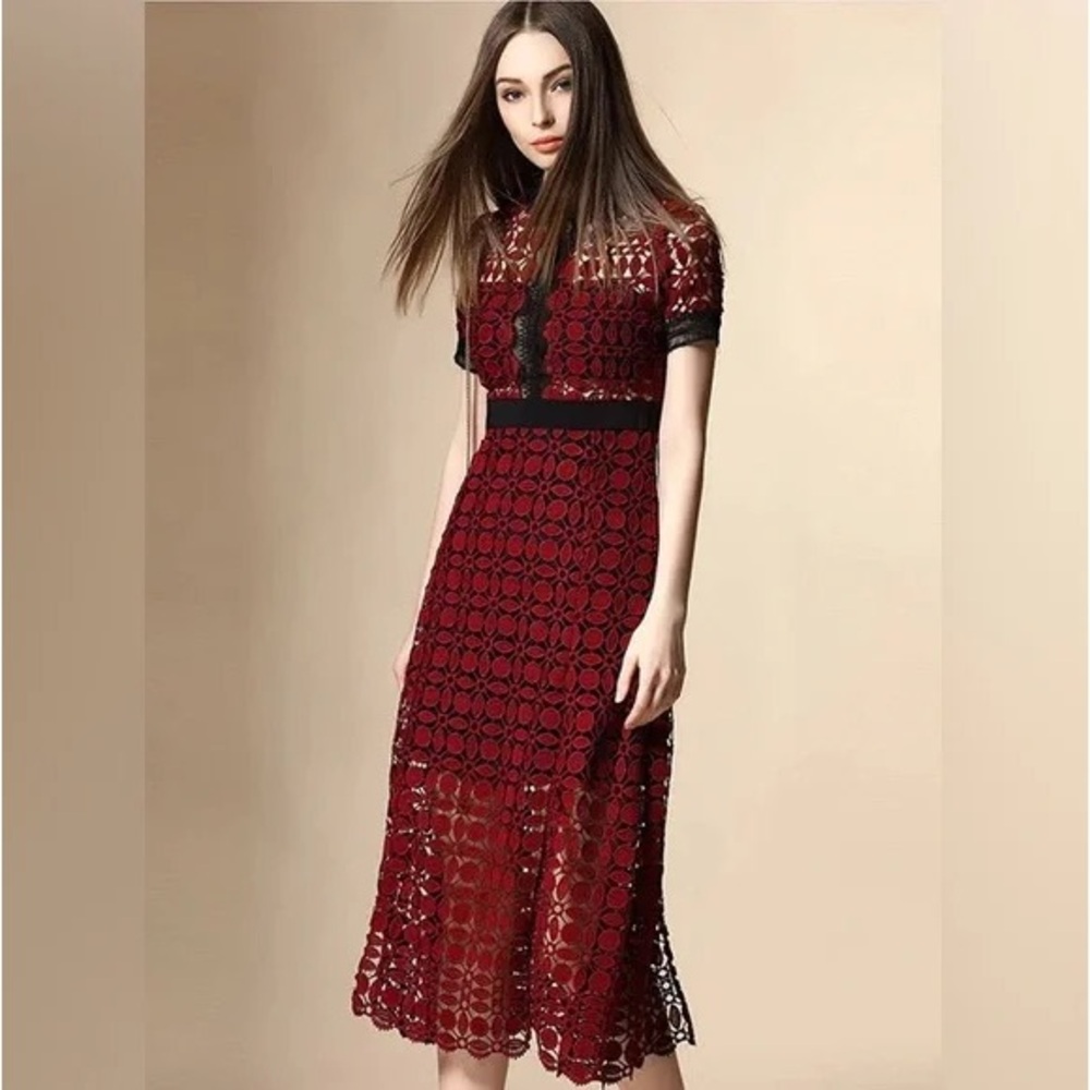YISHANG RED LACE OVERLAY MAXI DRESS - SIZE XXS